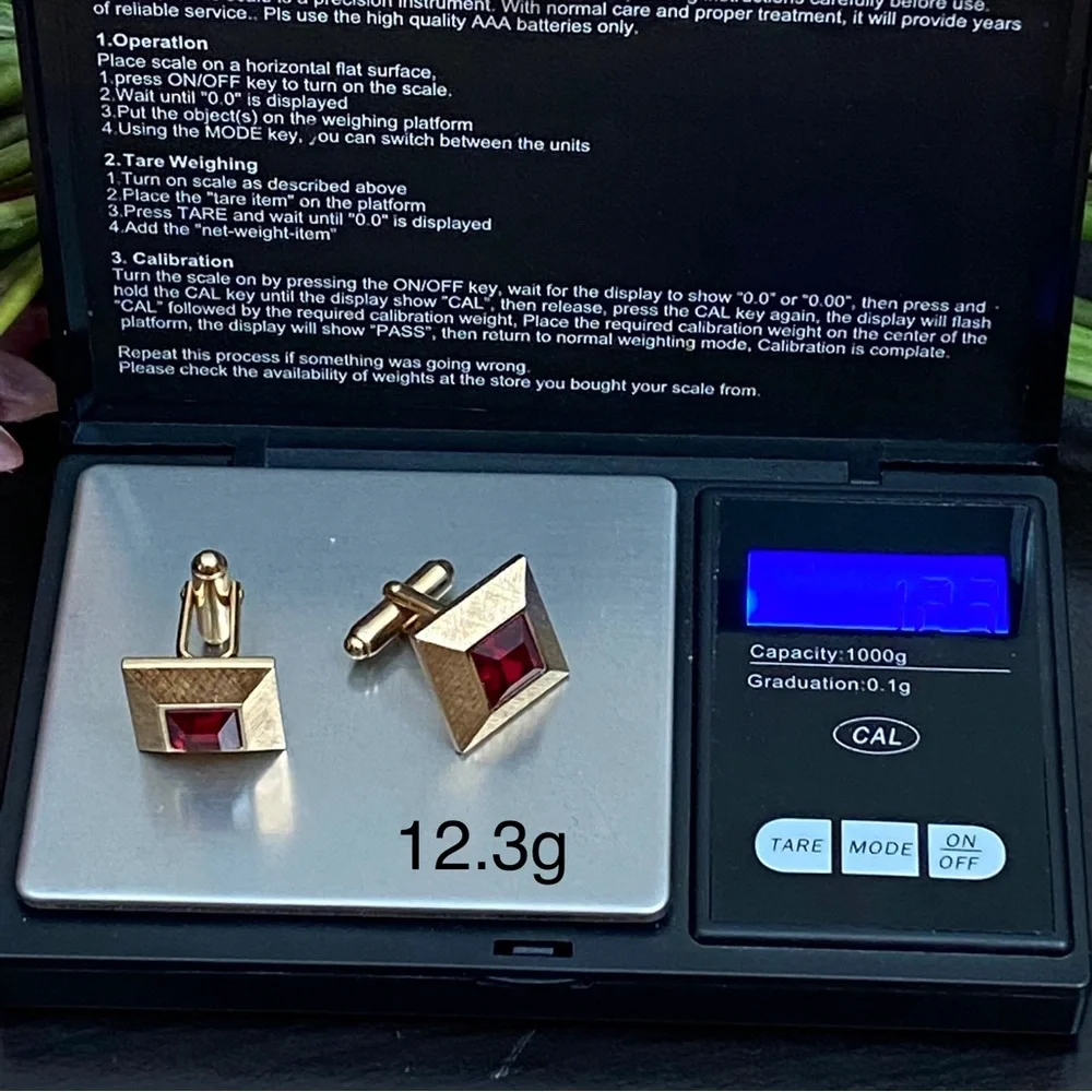 Vintage ANSON Signed Ruby Red Gold Trapezoid Cufflinks